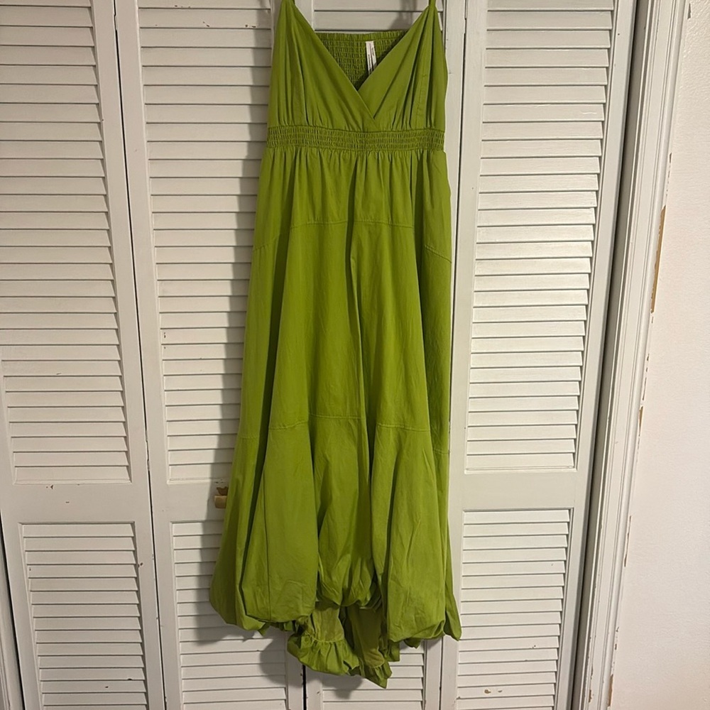 Anthropologie Lime V-neck Tiered Bubble-Hem Dress